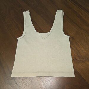 Aéropostale Beige Ribbed Knit Cropped Sleeveless Tank Top V-Neck XS